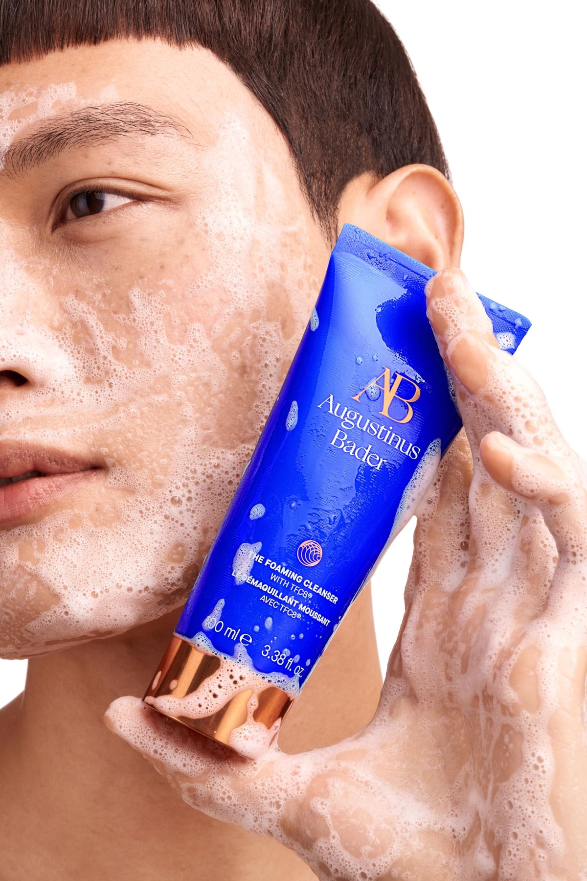 Augustinus Bader foam transition in hand showing gentle lift of impurities
