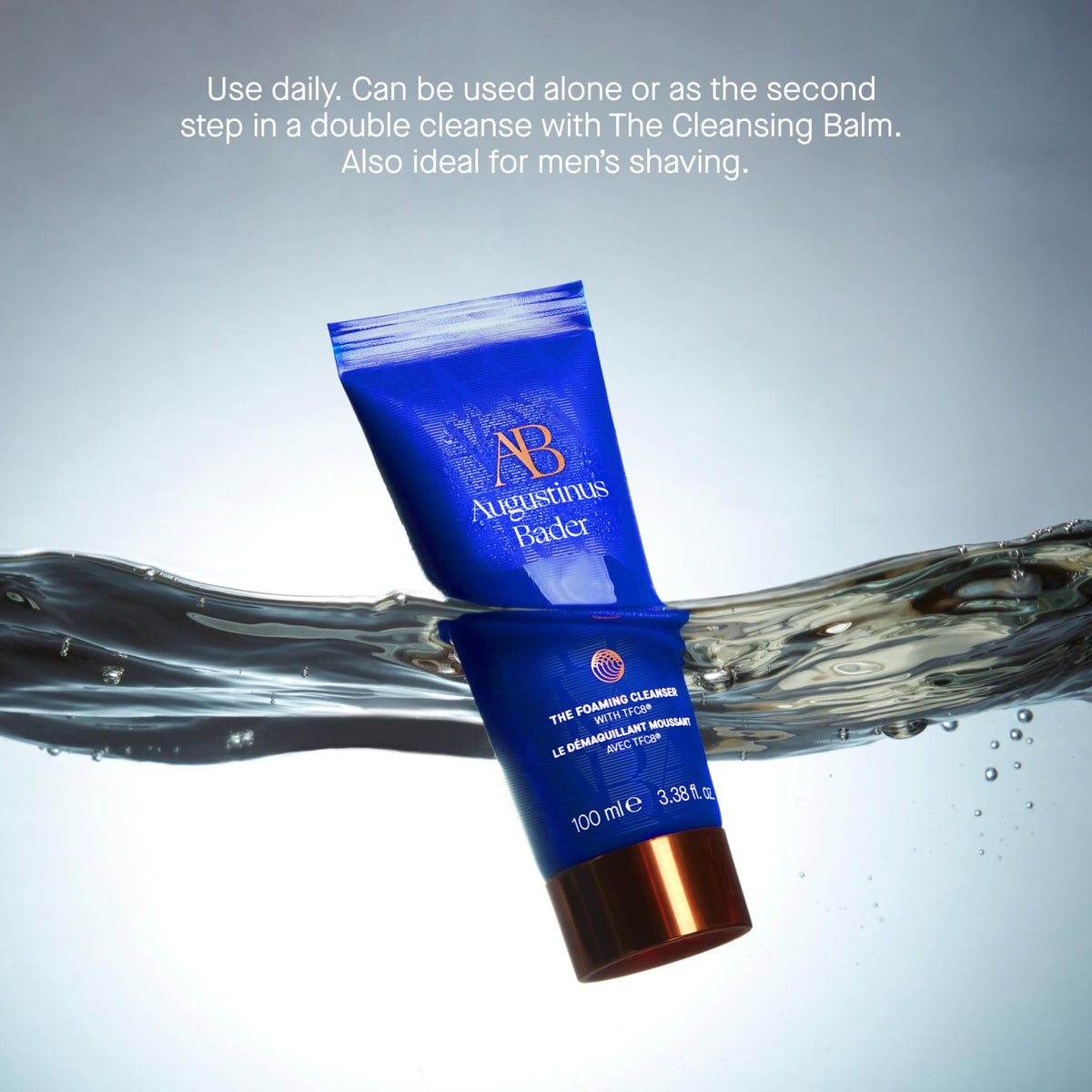 Augustinus Bader cleanser staged with serums and moisturizer demonstrating routine pairing