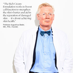 Augustinus Bader label detail showing TFC8 technology and ingredient transparency benefit