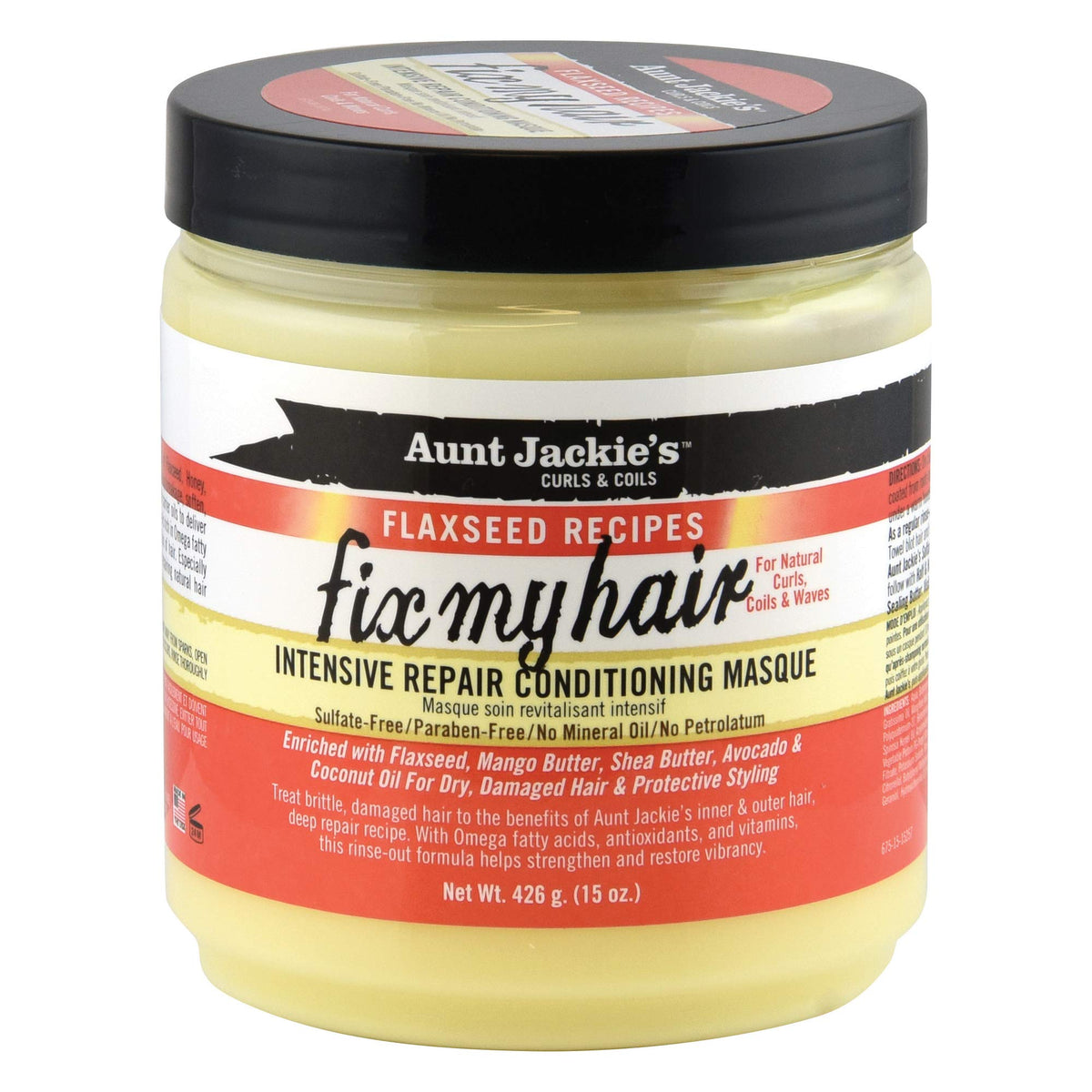 Aunt Jackie's front jar showing label and 15 oz size for repair