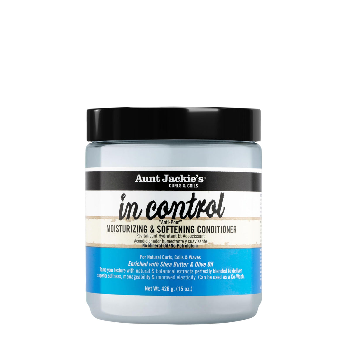 Aunt Jackie's front packaging showing brand and product benefits on shelf