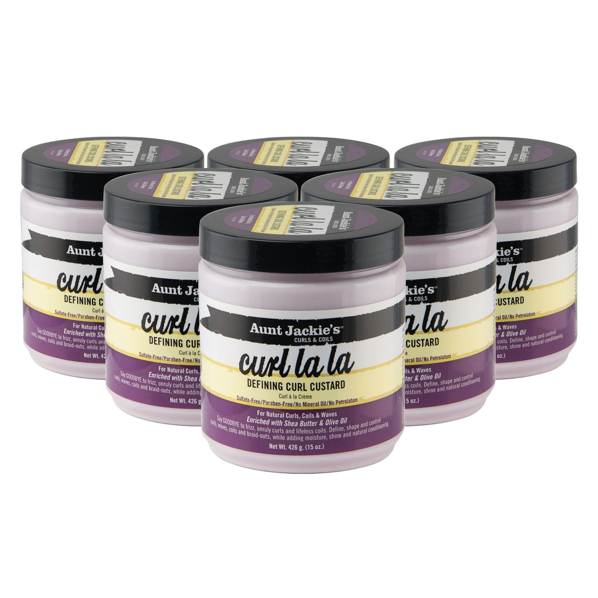 Aunt Jackie's front packaging showing 15 oz tub and label benefits