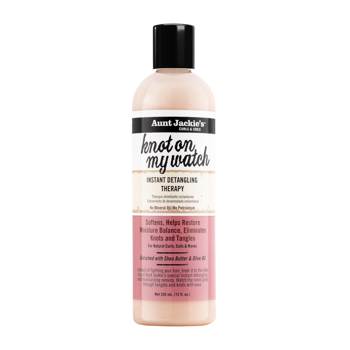 Aunt Jackie's front bottle view showing 12 oz label and bright packaging benefit clarity