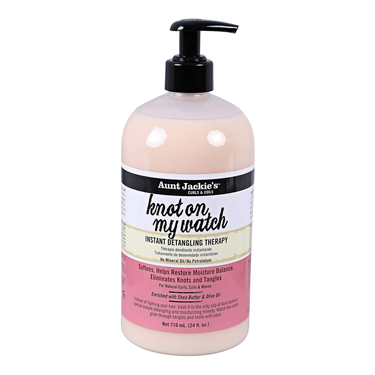 Aunt Jackie's front pump bottle shown, large 24oz for easy family use