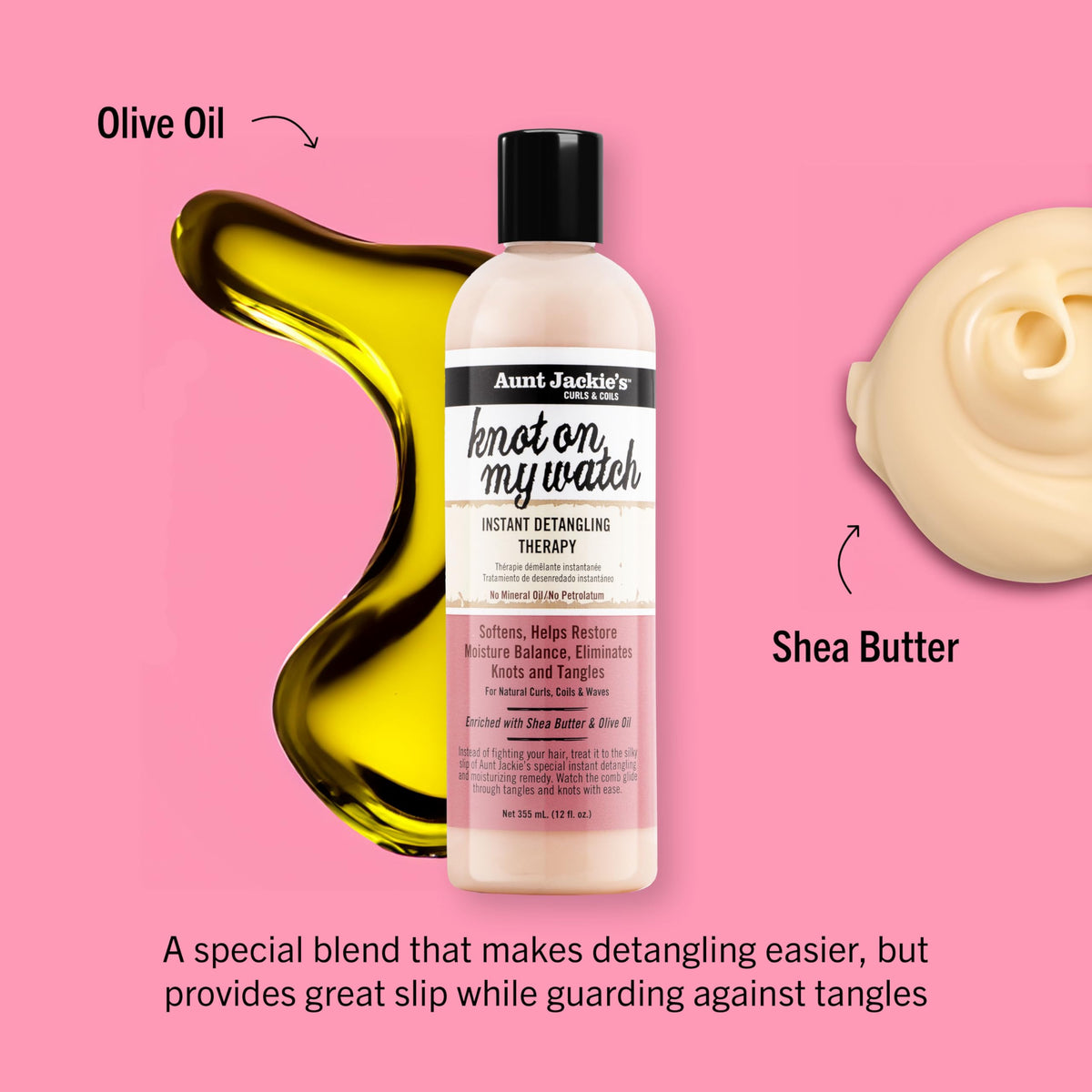 Aunt Jackie's product texture pouring from bottle demonstrating smooth slip for detangling