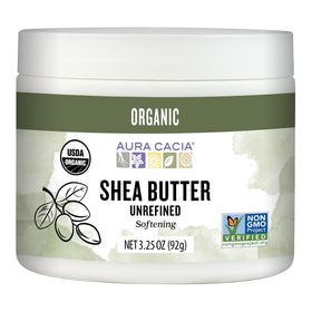 Aura Cacia front jar view showing label and organic certification benefits