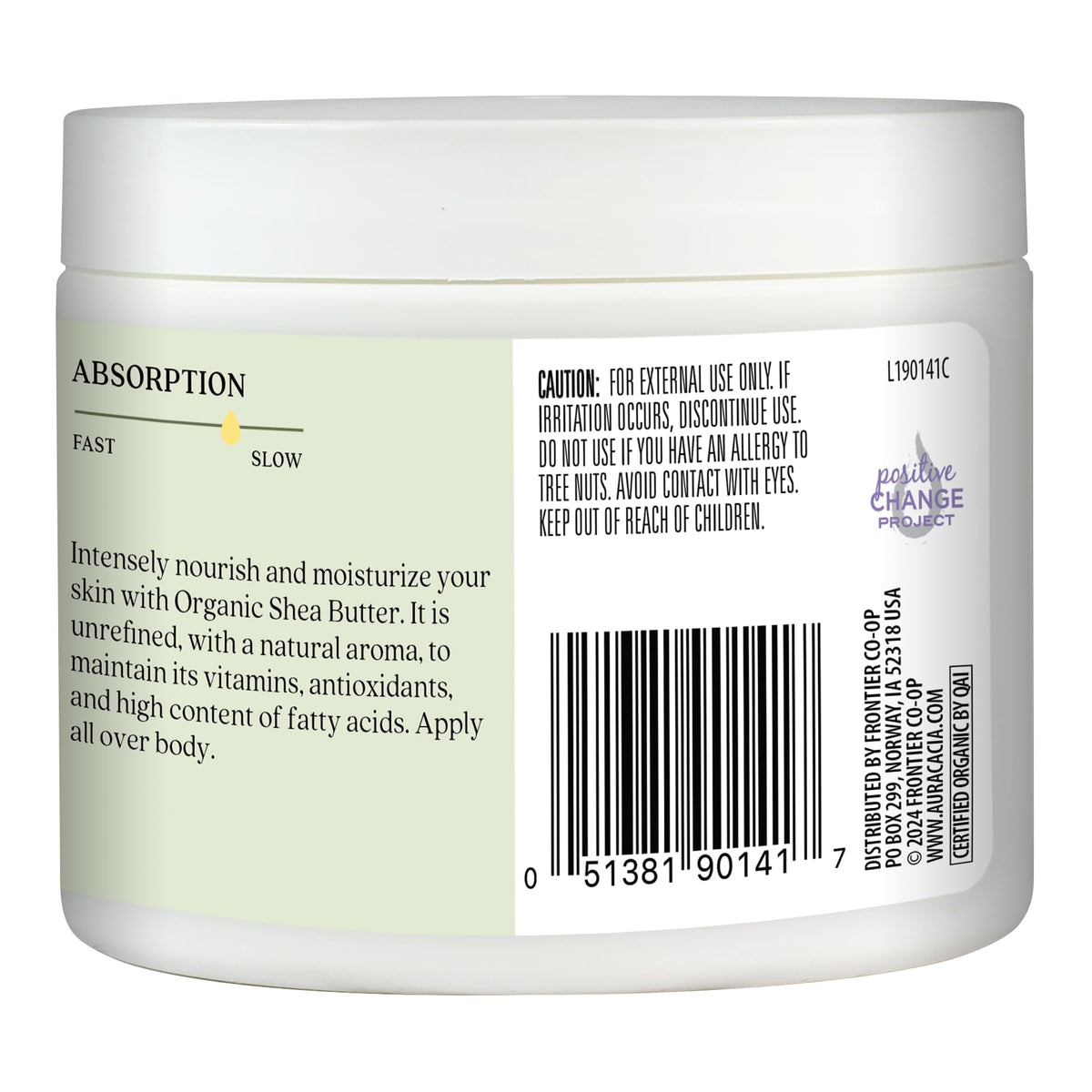 Aura Cacia open jar revealing natural shea butter and preserved nutrients