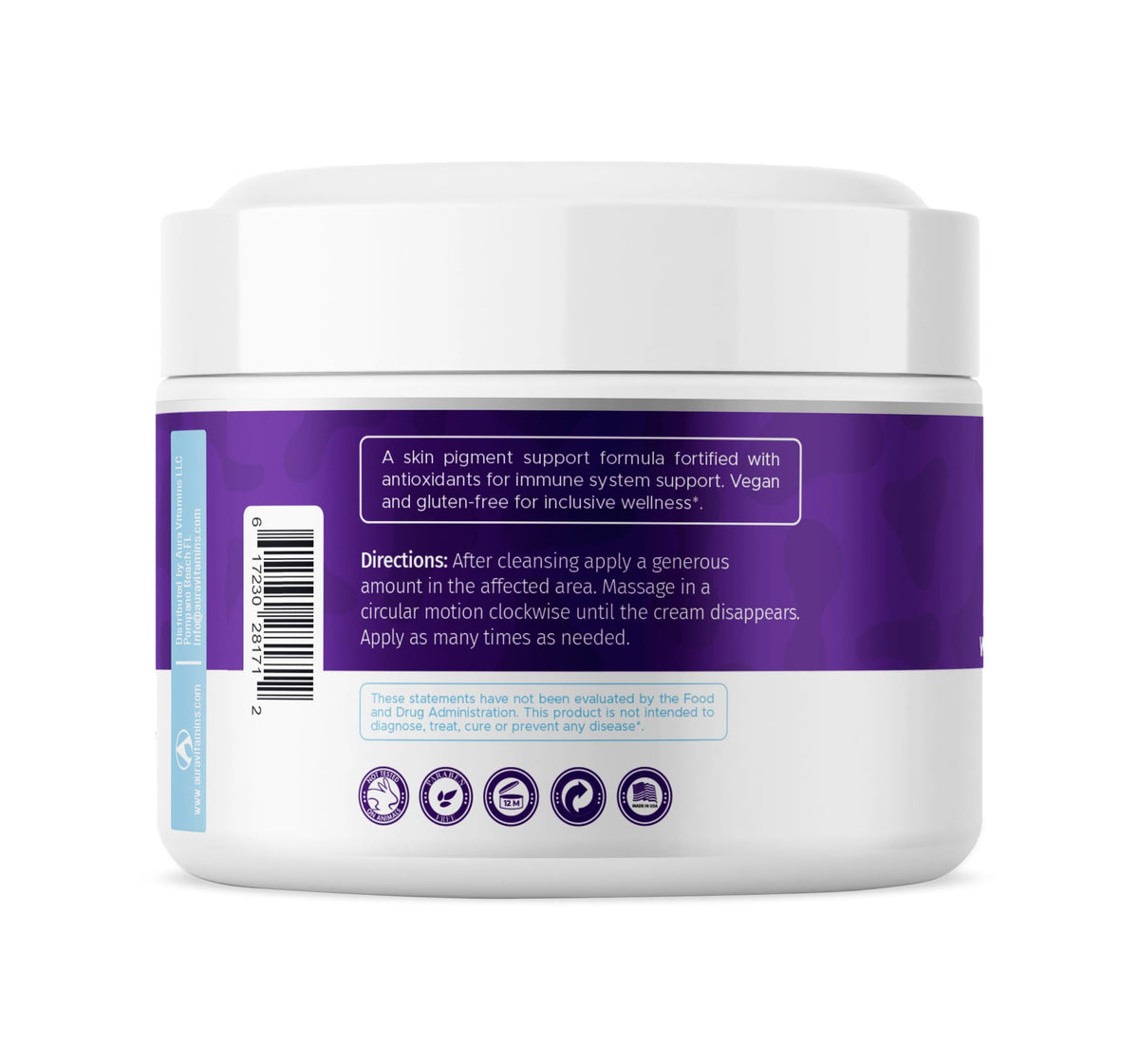 AURA VITAMINS dermatologist-formula badge on packaging showing trusted formulation benefit