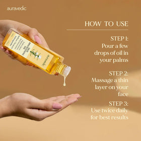 Auravedic bottle on bathroom shelf lifestyle scene suggesting daily routine use