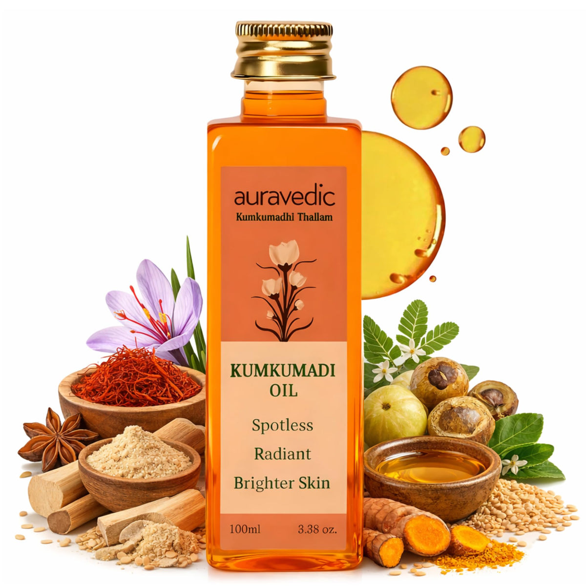 Auravedic bottle front view showing brand and lightweight glow benefit