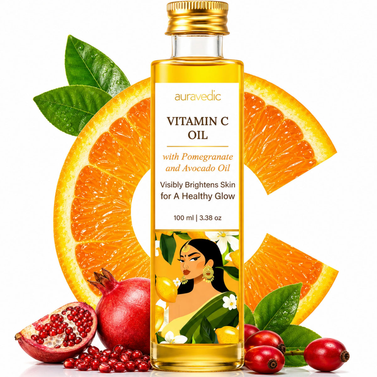 Auravedic front packaging 100ml bottle highlighting product benefits