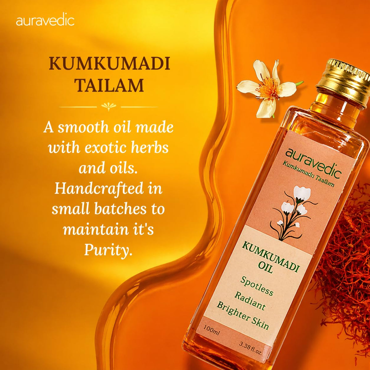 Auravedic oil texture on hand close-up, fast-absorbing hydration visible