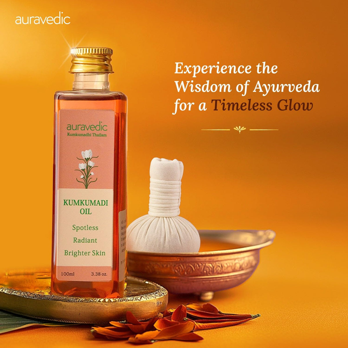 Auravedic bottle in bathroom night routine showing easy layering benefit