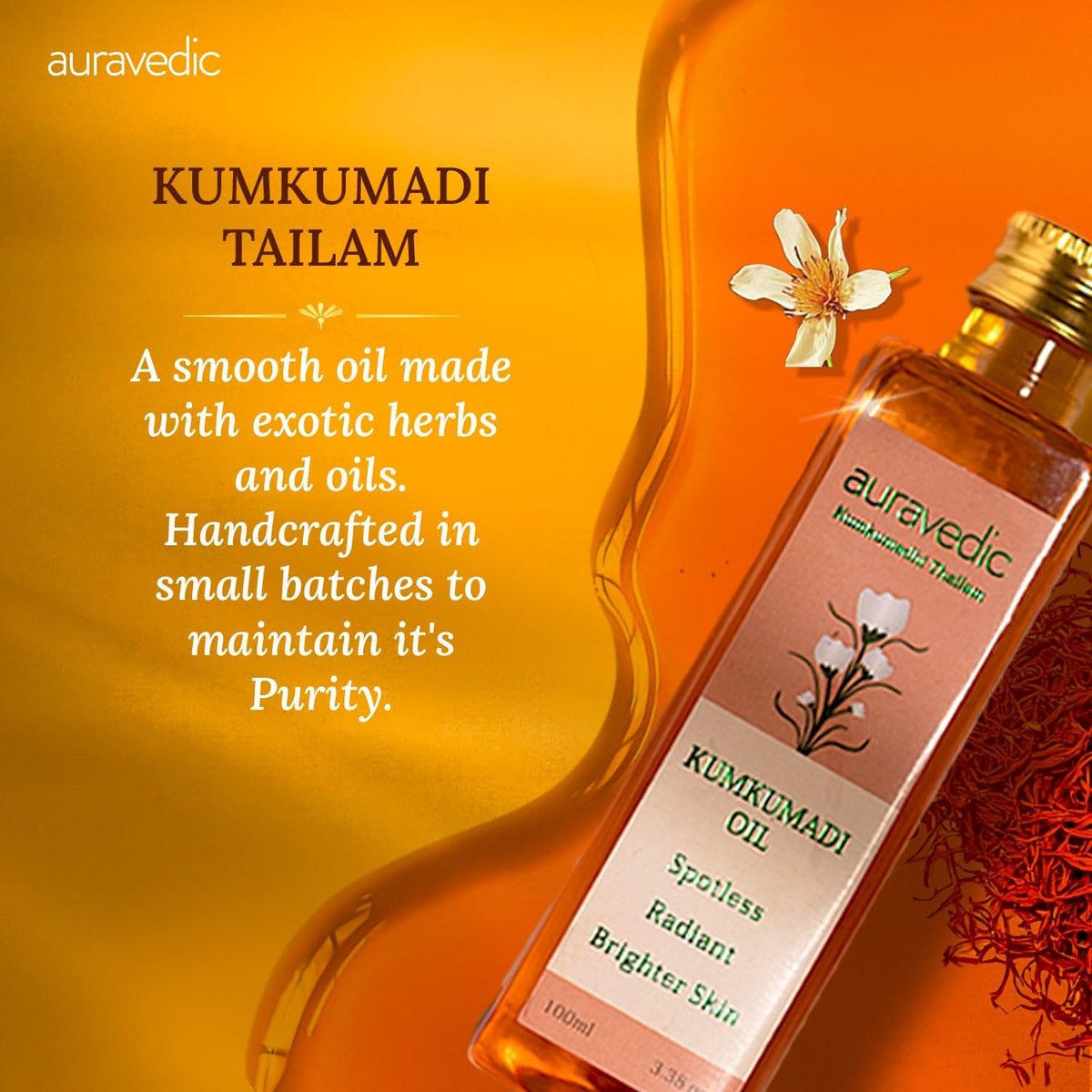 Auravedic saffron threads close-up highlighting brightening ingredient benefit