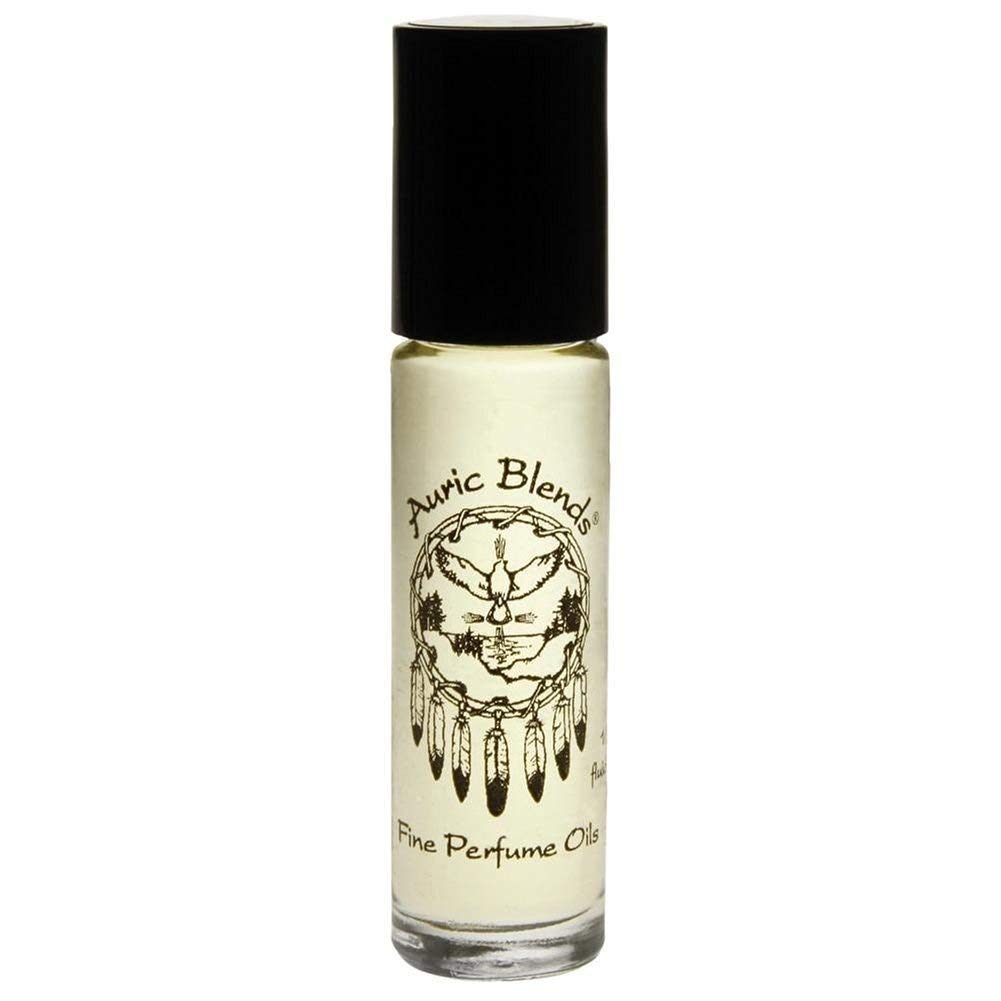Auric Blends Love bottle front view showing compact roll-on and elegant label for easy application