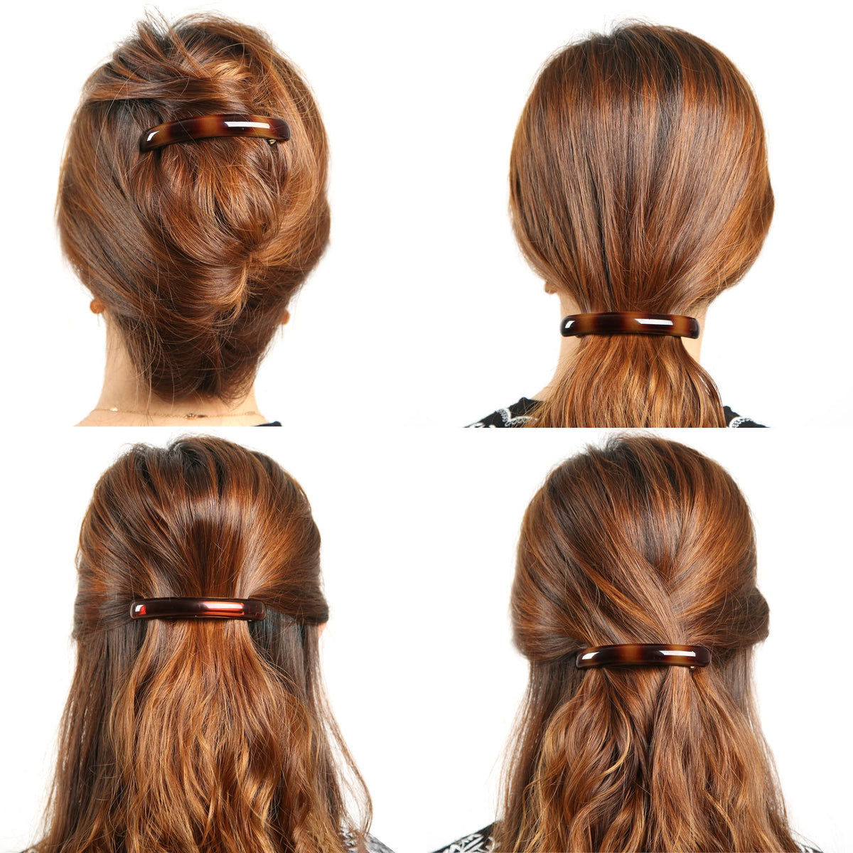 AURORA PIN clip holding an elegant updo demonstrates reliable grip for thick hair