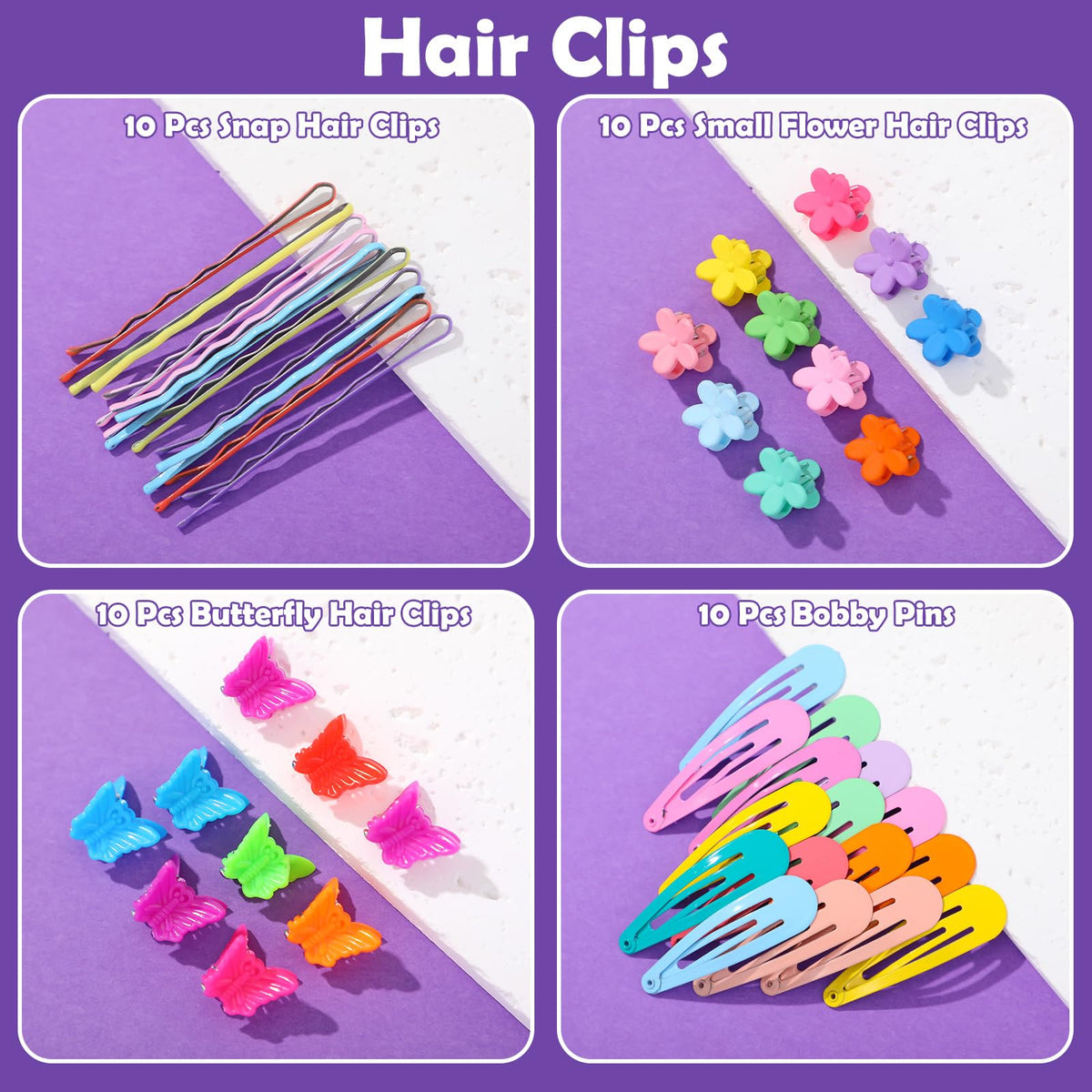 auroray assorted clips and bobby pins arranged to show variety and decorative options benefit