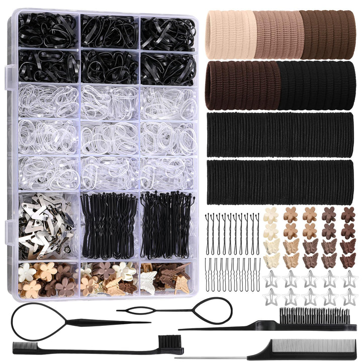 auroray front packaging showing all included hair pieces and clear box benefit: organized storage