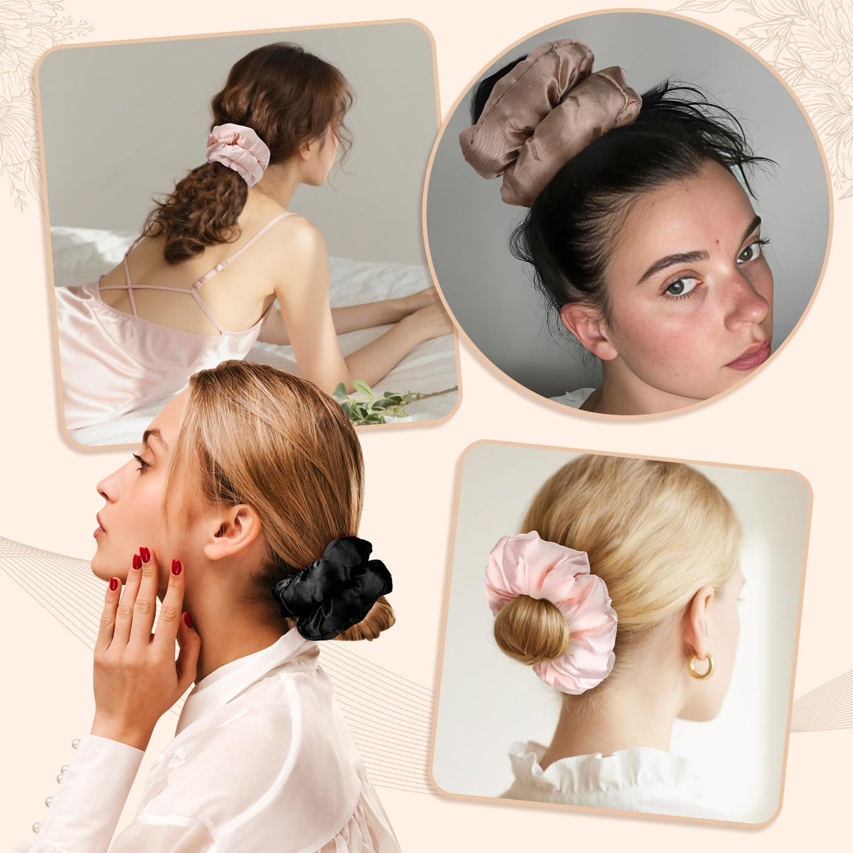 auroray scrunchie beside a ruler showing large size and capacity for thick hair