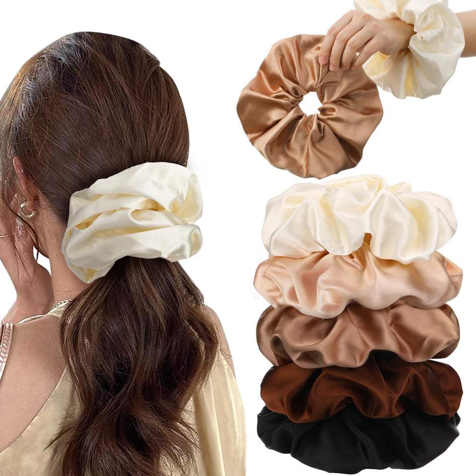 auroray five-piece scrunchies spread showing size and colors with secure hold