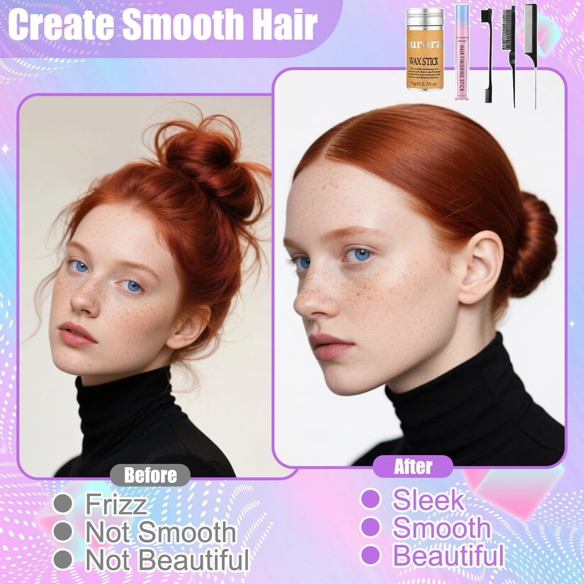 auroray wax stick close-up highlighting ingredients and non-sticky finish