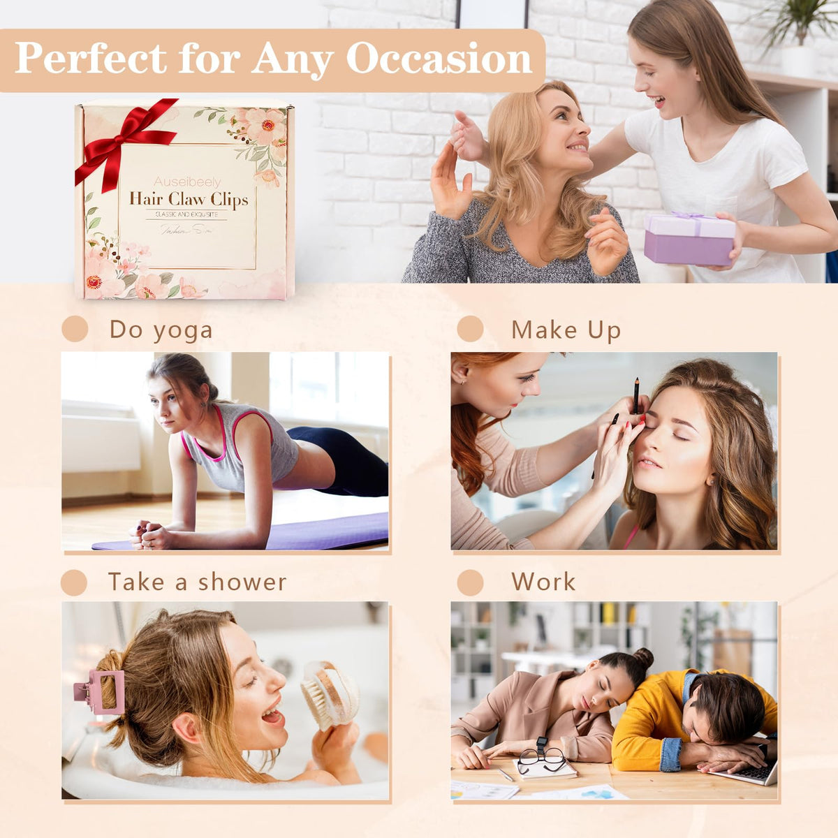 Auseibeely clip keeping a messy bun intact, showing comfortable all-day wear