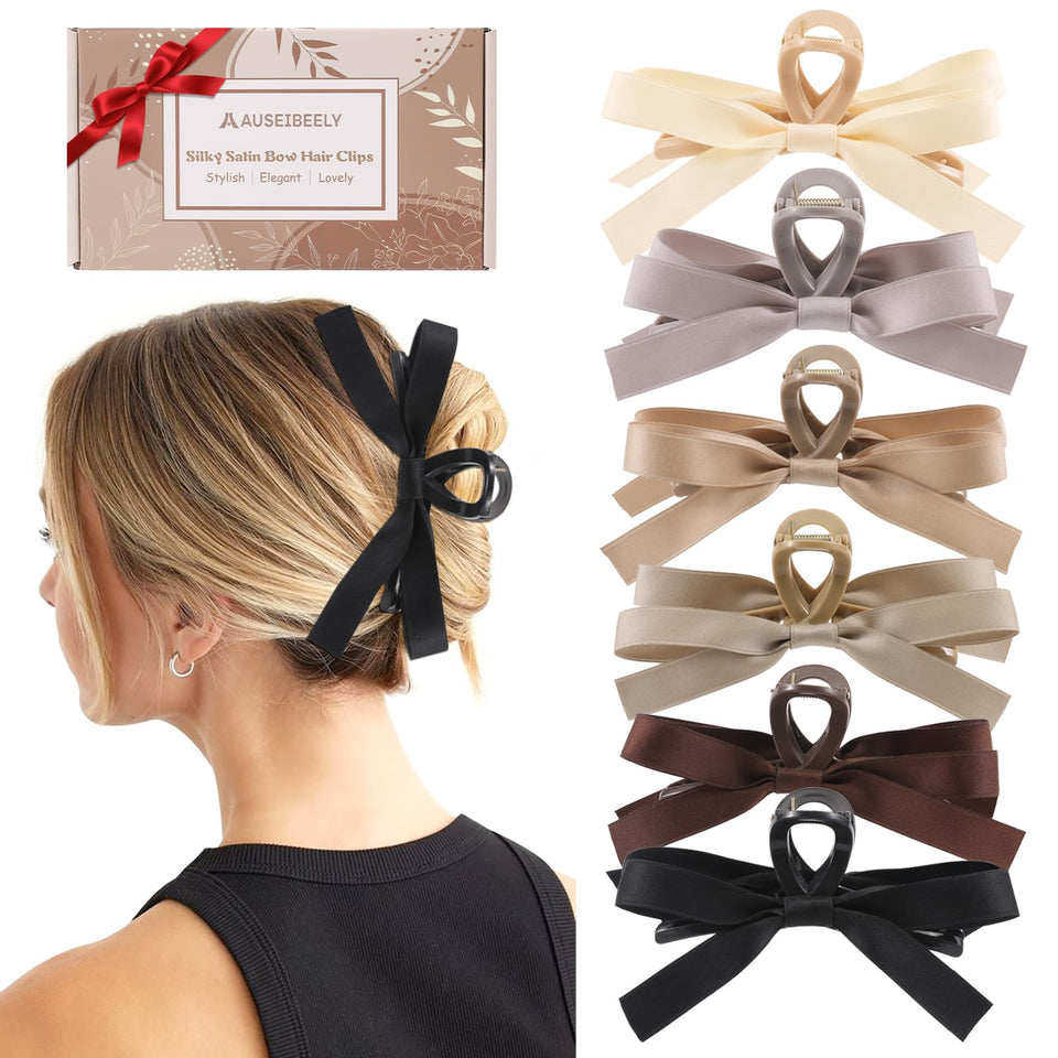 Auseibeely front view of bow clips showing elegant satin finish and secure hold