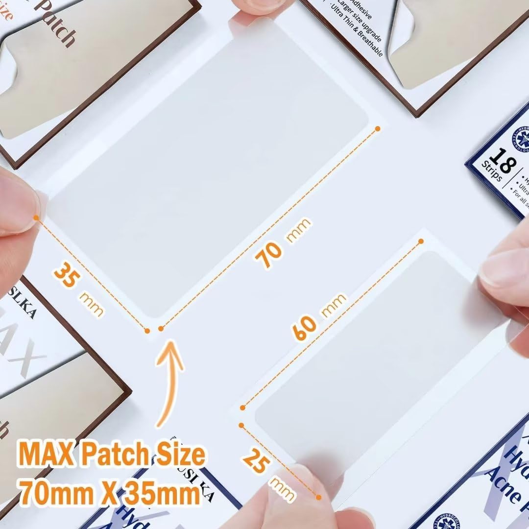 AUSLKA patch next to a hand showing 70x35mm scale for larger pimples