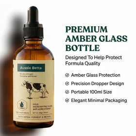 Aussie Betta Oil amber bottle detail protecting formula from light