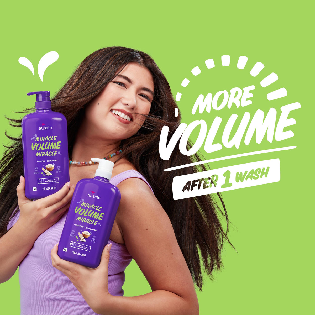 Aussie bottle label highlighting rice water for fuller hair