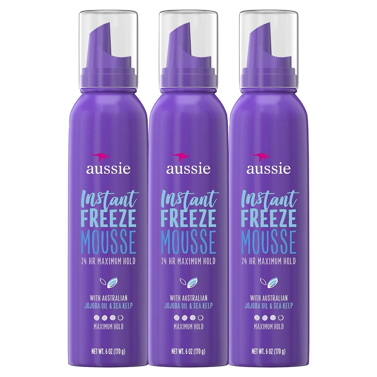 Aussie front packaging showing instant freeze mousse and hold benefit