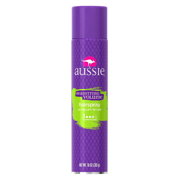 Aussie Headstrong front packaging shows volume-focused label and benefits