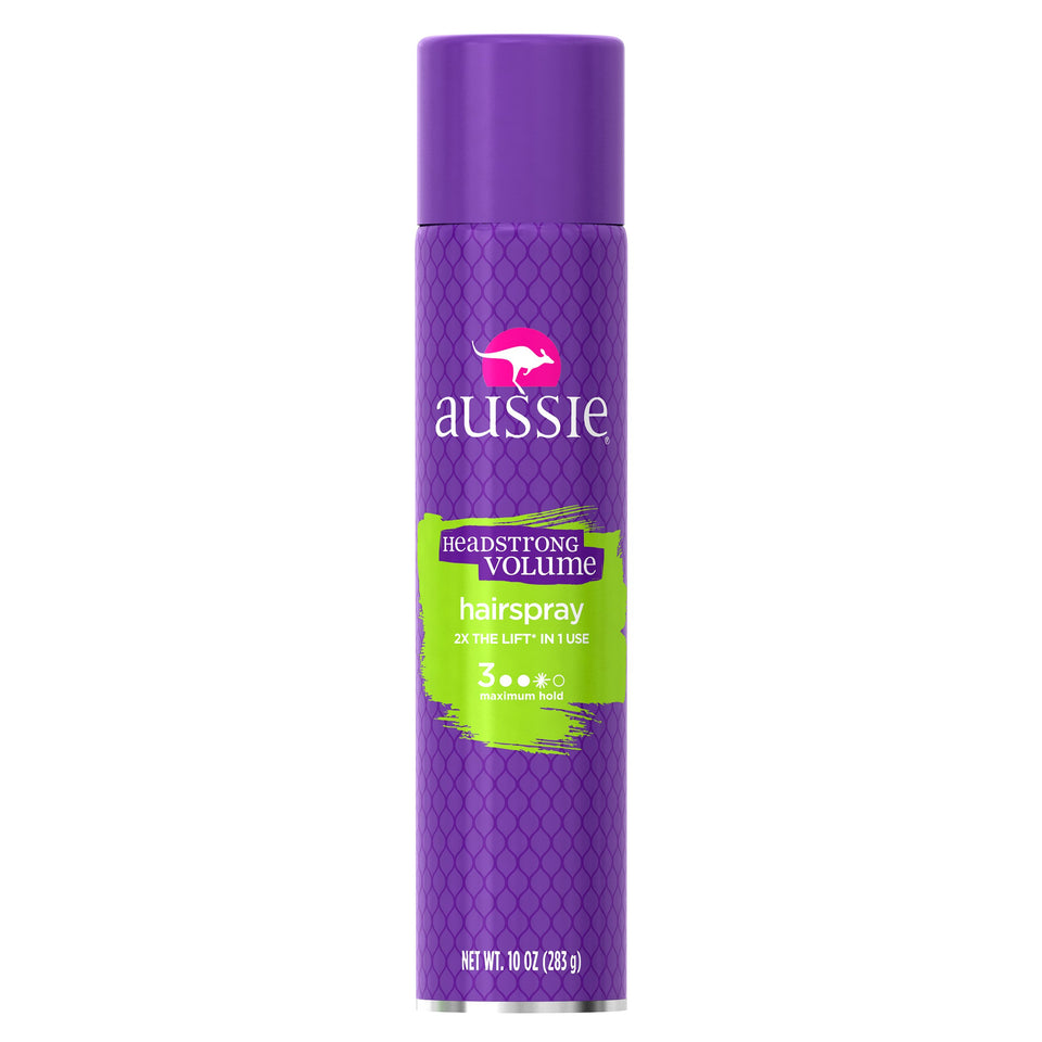 Aussie Headstrong front packaging shows volume-focused label and benefits
