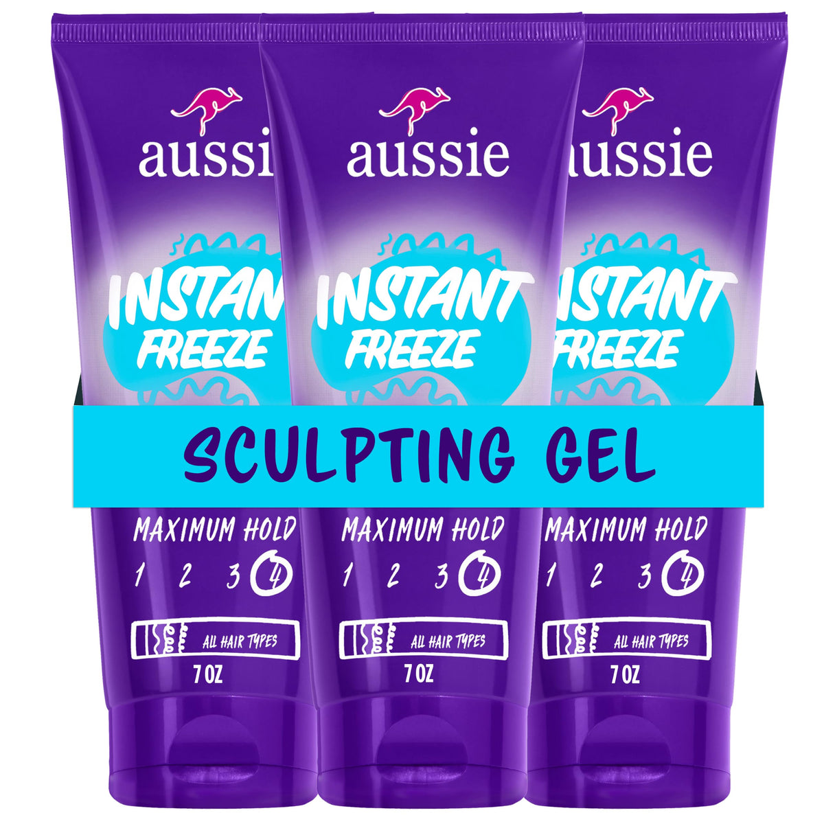 Aussie front packaging showing triple 7 oz tubs and branding, clear identification