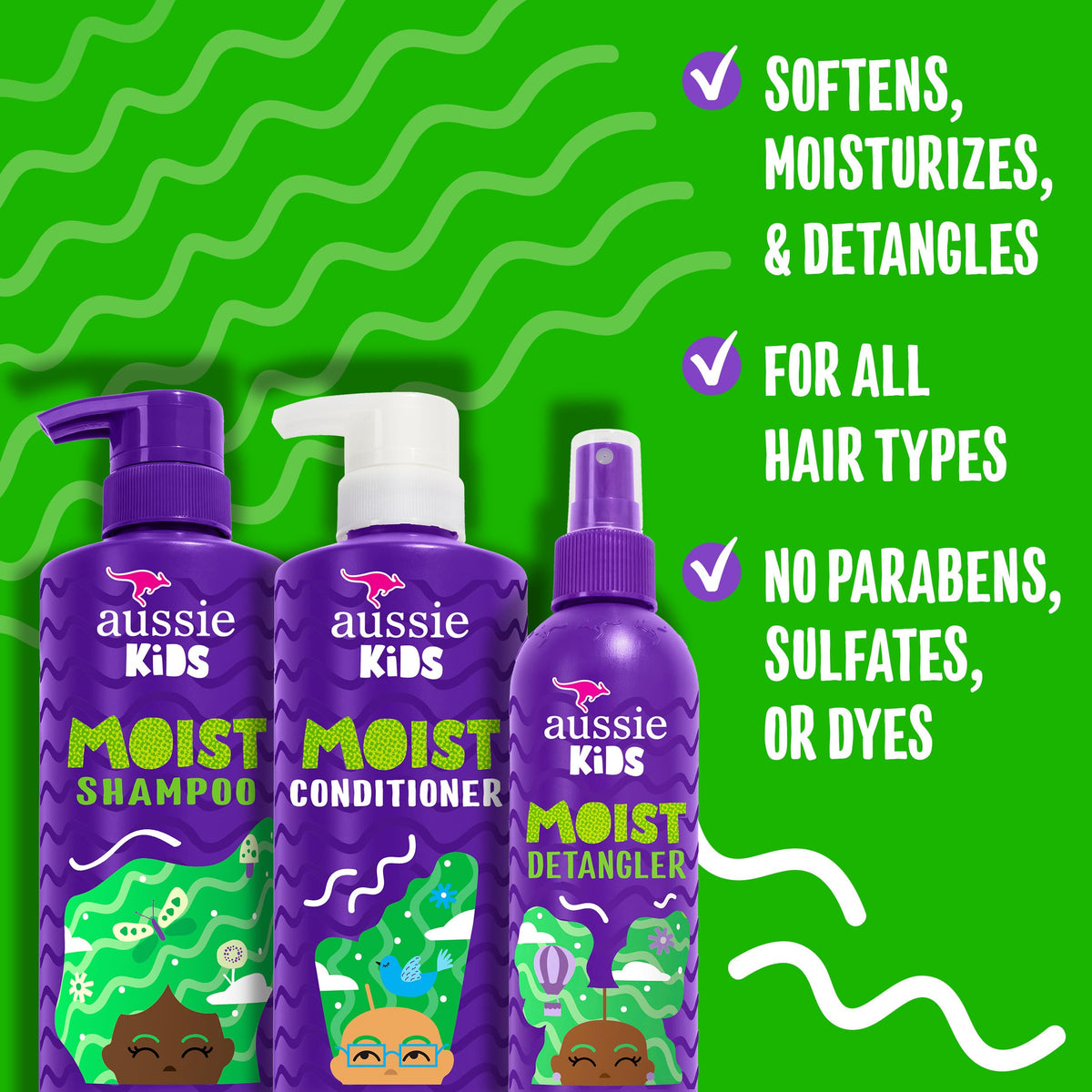 Aussie kids shampoo 16 oz pump highlighting gentle clean and easy use