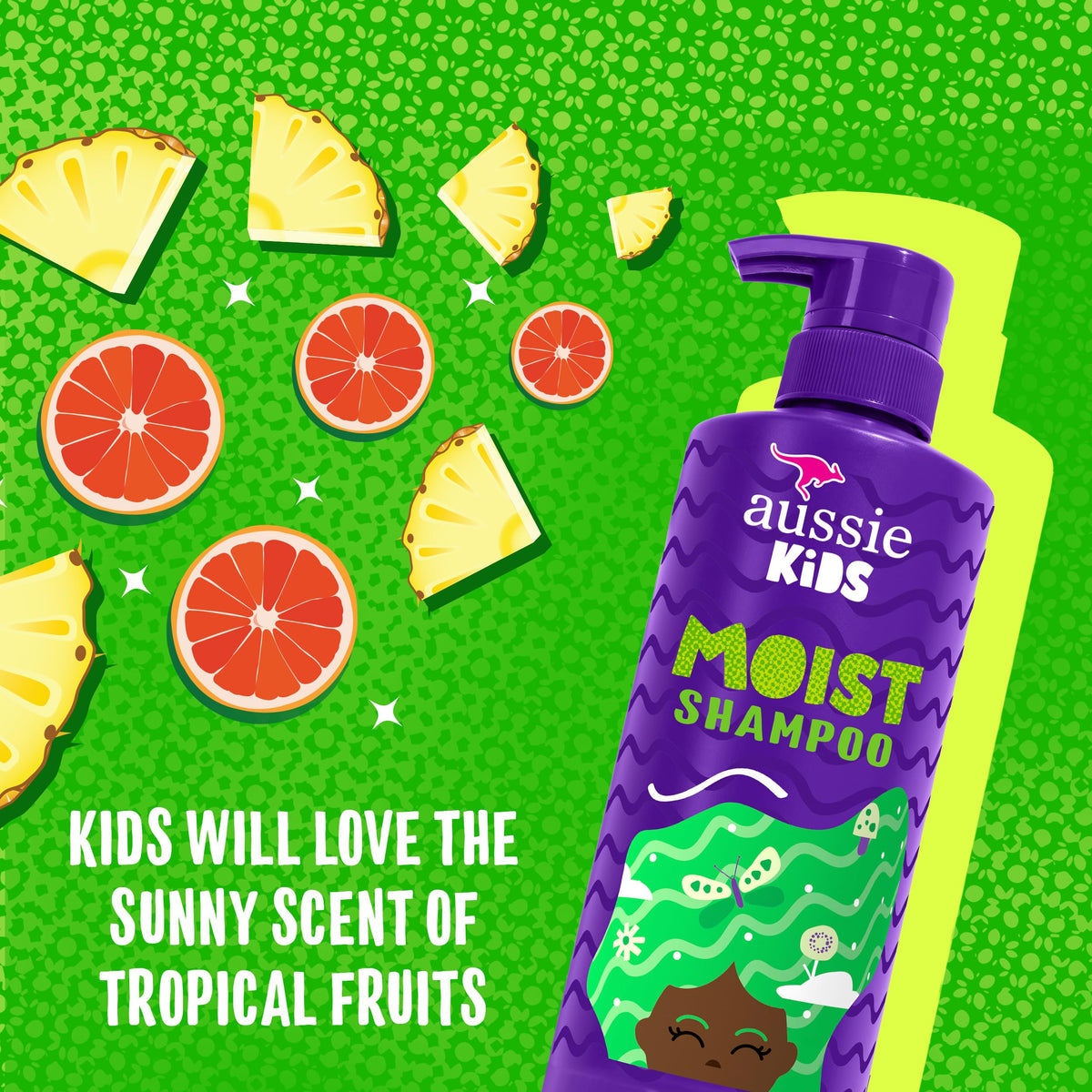 Aussie kids shampoo foam texture showing mild lather and softness