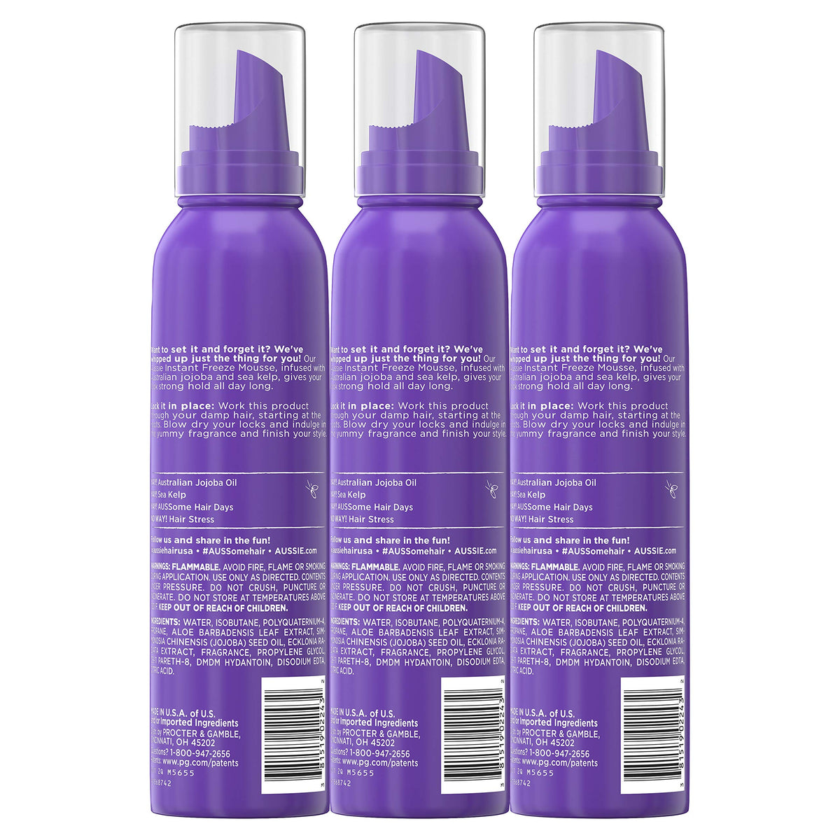 Aussie dispensed mousse foam texture highlighting lightweight hold