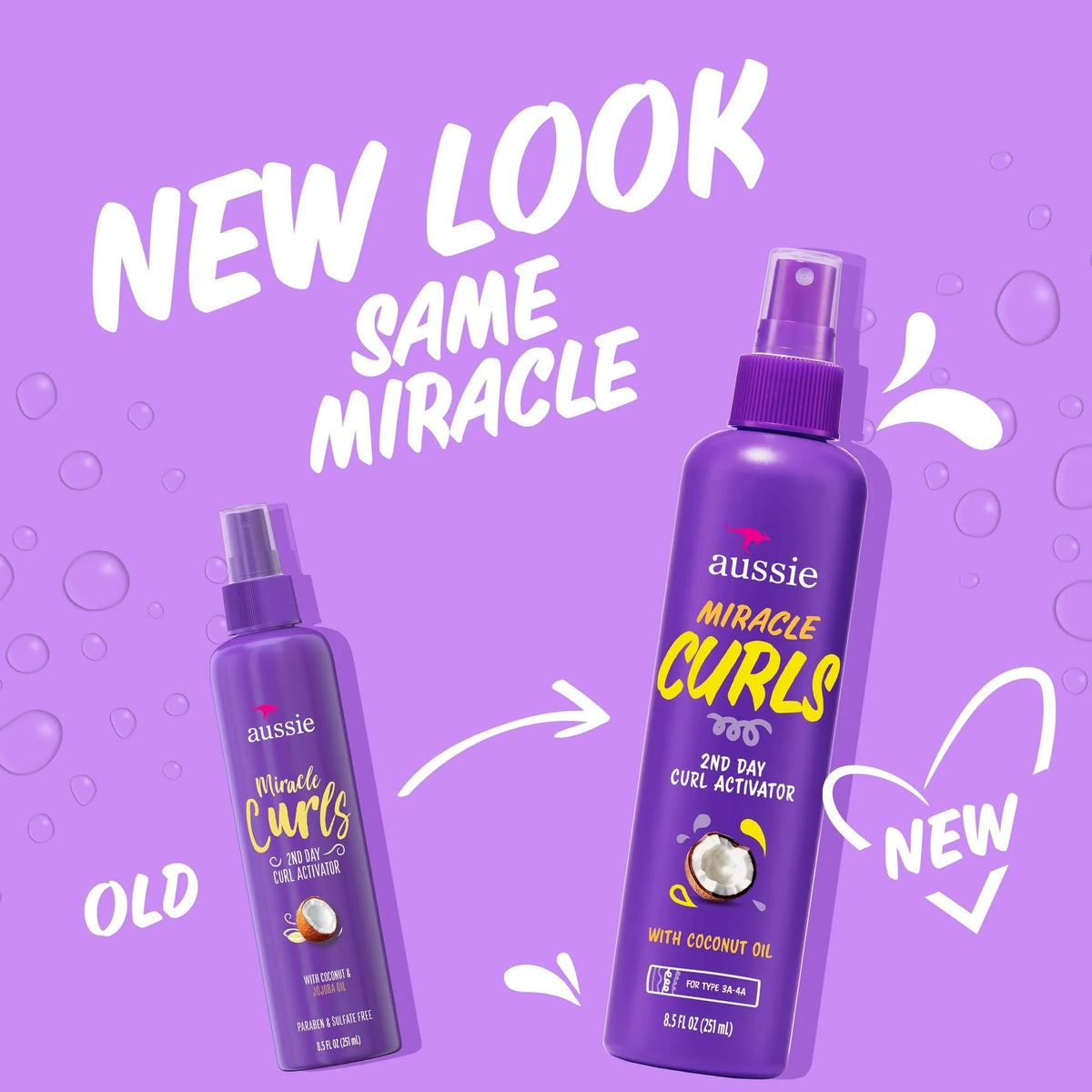 Aussie spray in use on curly hair to revive and define second-day curls