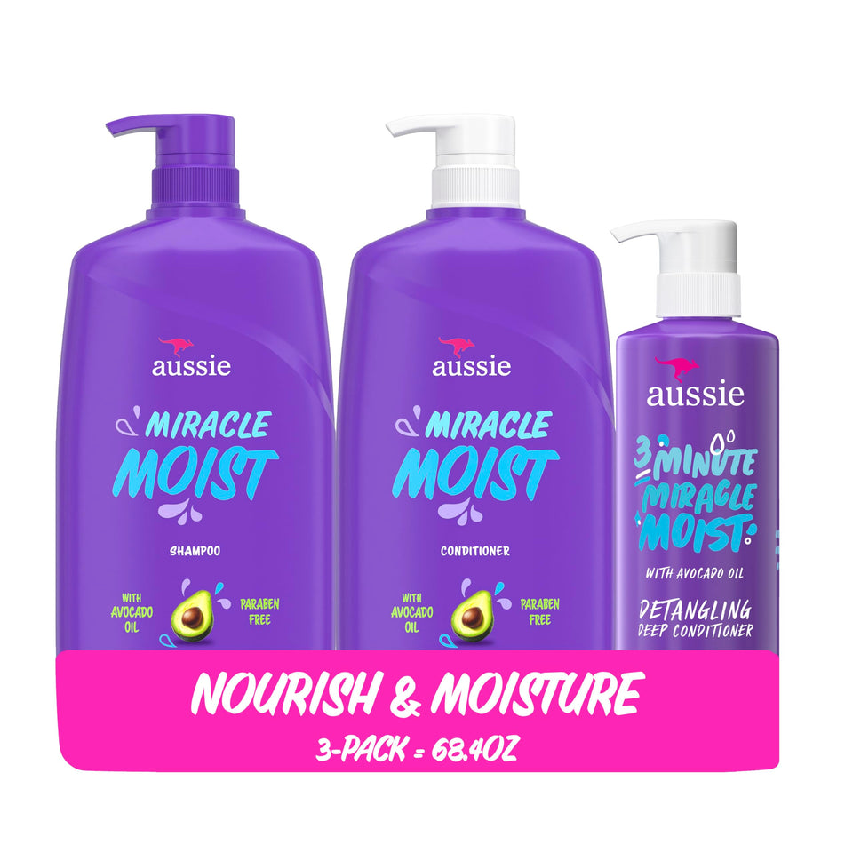 Aussie front packaging showing full three‑piece set and benefits