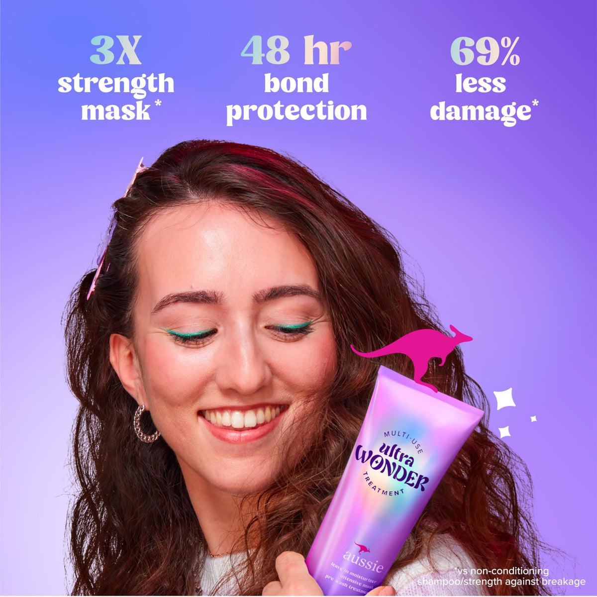 Aussie Ultra Wonder applied to wet hair in shower for deep conditioning benefit