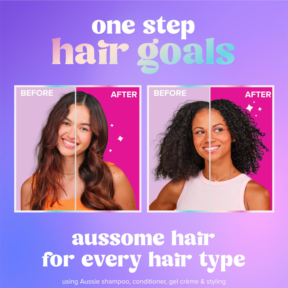 Aussie being applied with fingers to curls for definition and frizz control