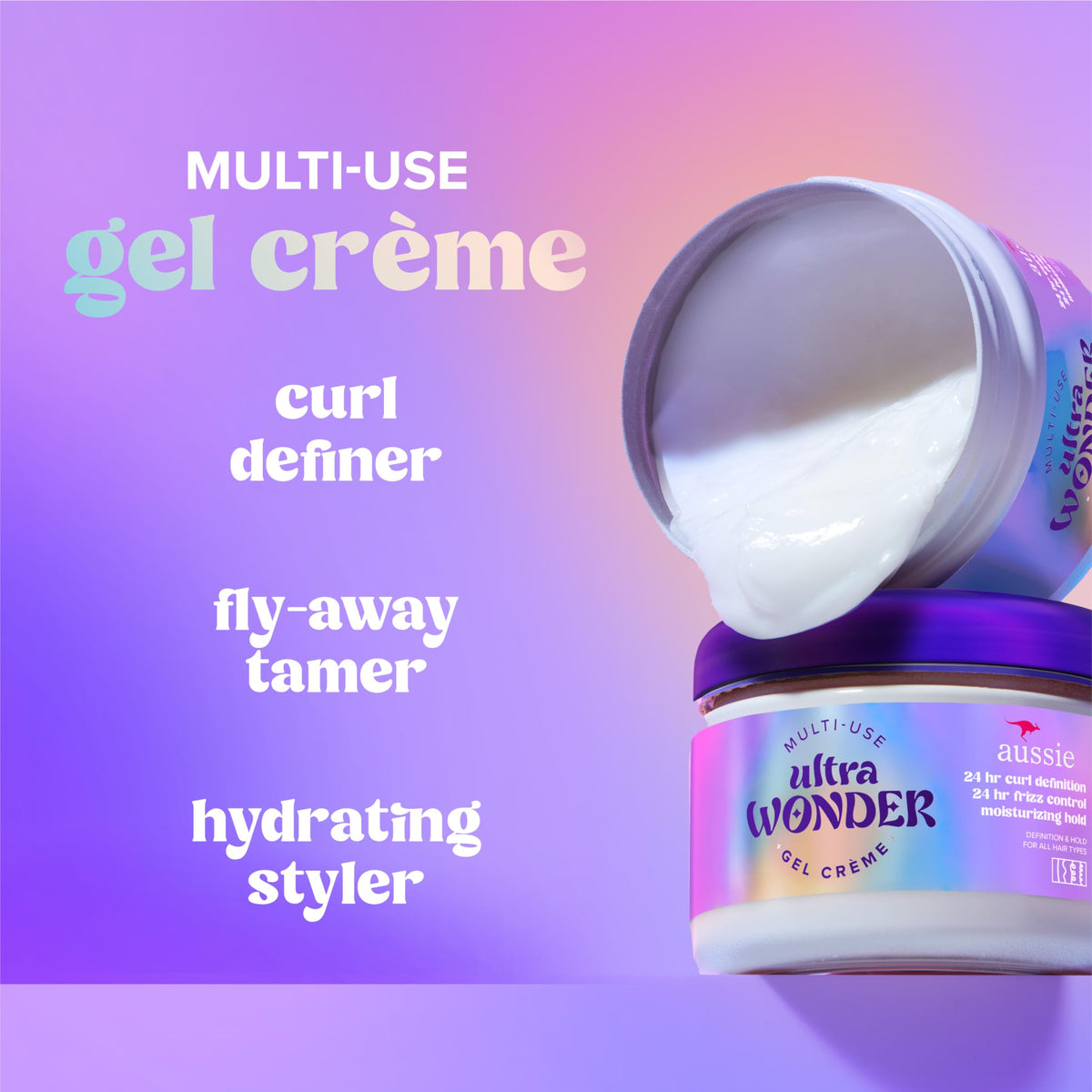 Aussie gel‑crème texture on fingertip showing creamy hold and moisturization