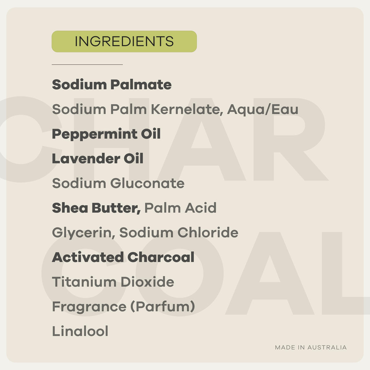 Australian Botanical label and ingredient list clear shot showing plant-based formula transparency