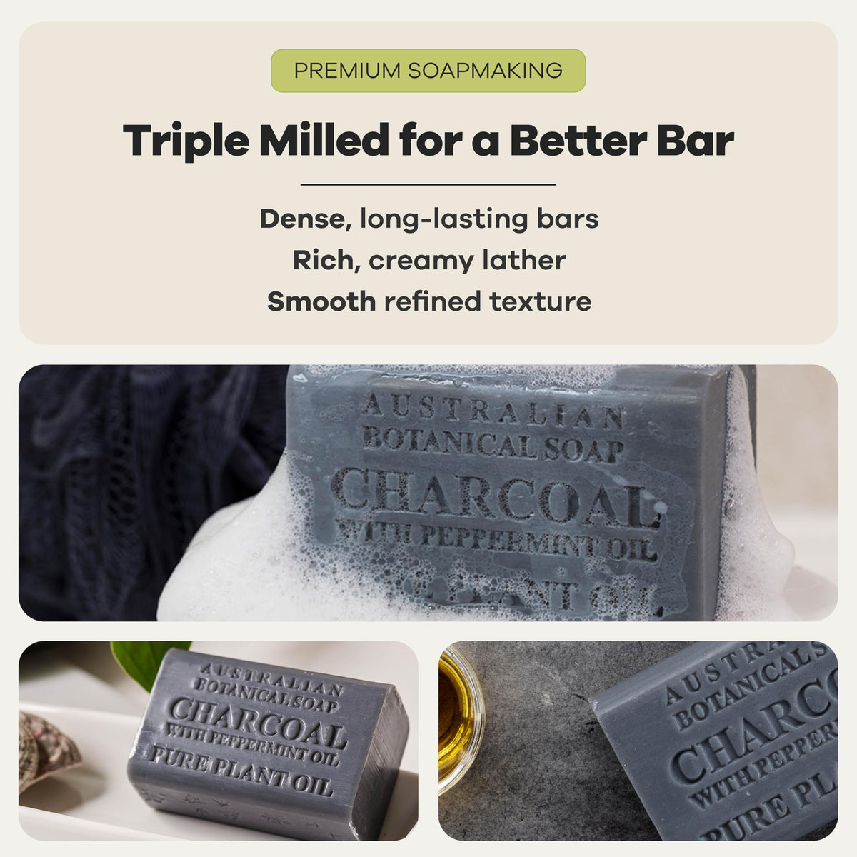 Australian Botanical rich lather in hand illustrating creamy foam and gentle cleansing action