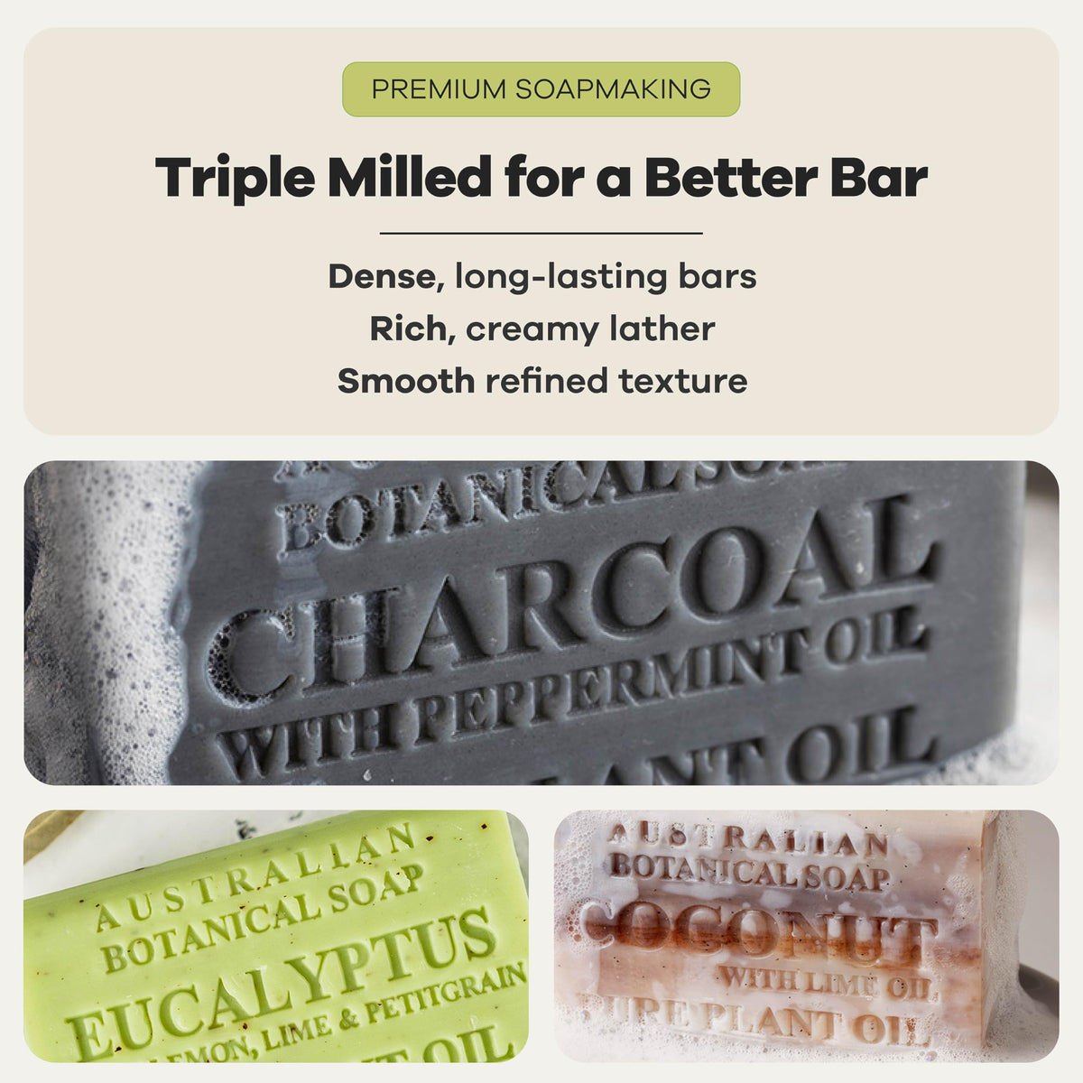 Australian Botanical Soap activated charcoal bar detail highlighting detox benefit