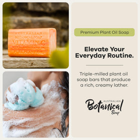 Australian Botanical Soap close-up of bar texture and creamy lather for rich cleansing