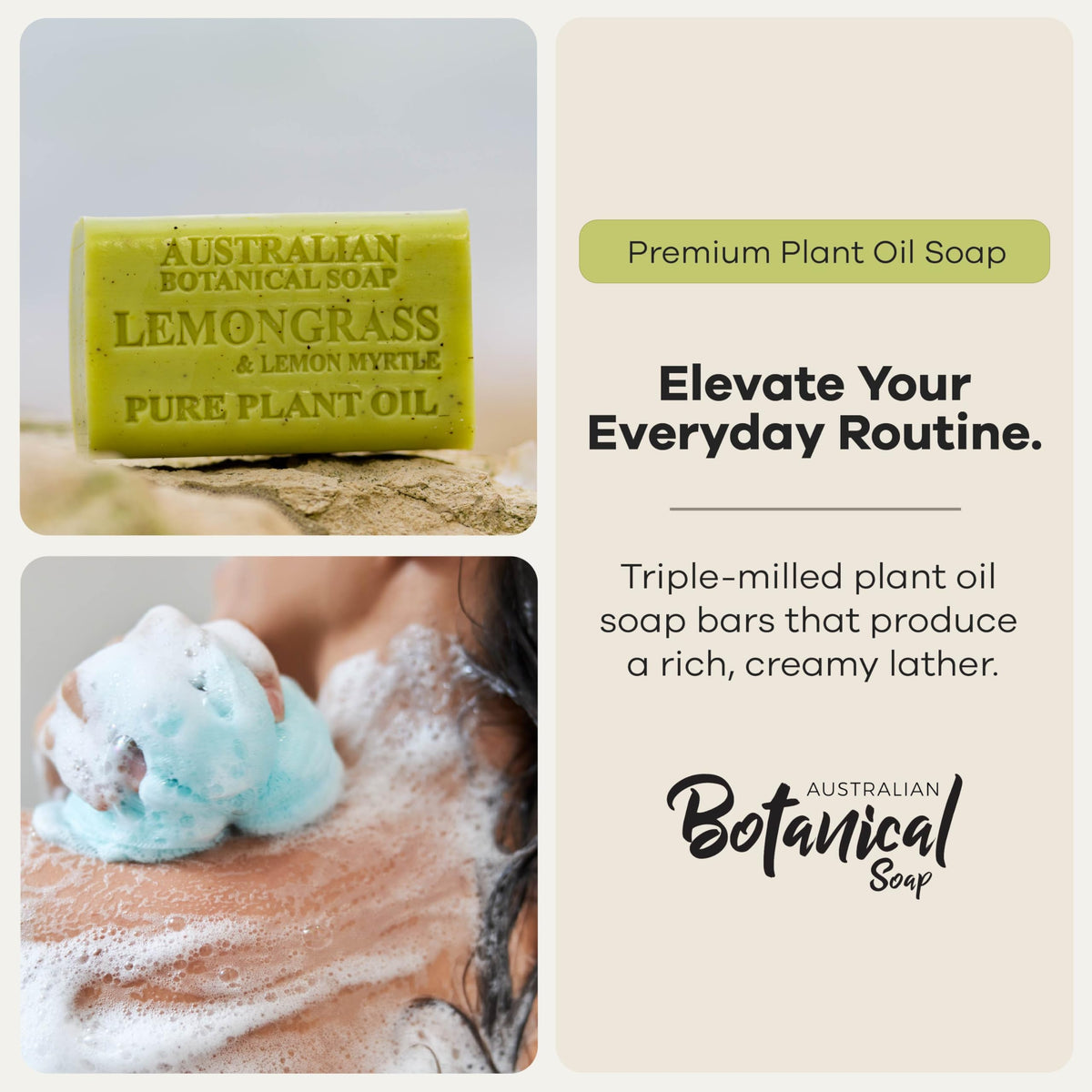 Australian Botanical Soap close-up of bar texture for creamy lather