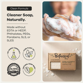 Australian Botanical Soap bar in hand showing size and smooth, moisturising feel