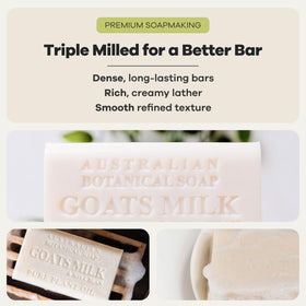 Australian Botanical Soap bar resting on soap dish showing long-lasting density