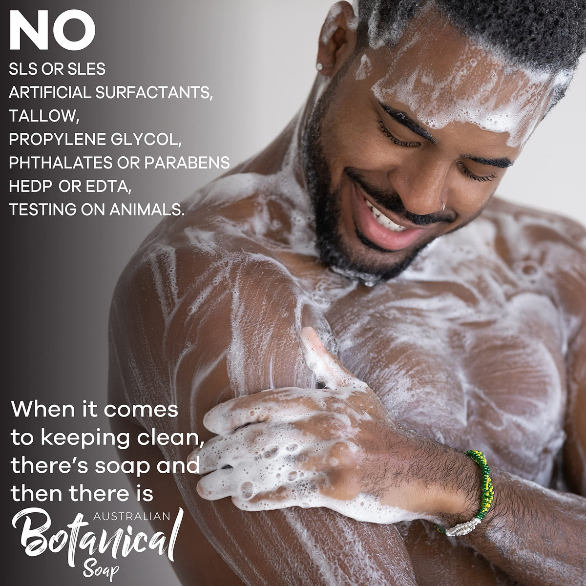 Australian Botanical Soap bars in use in shower demonstrating rich lather and easy rinse-off